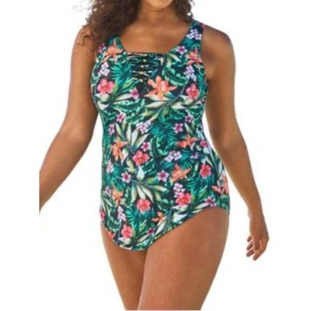 Swimsuits for all plus size black multicolor floral flower print bathing suit 24